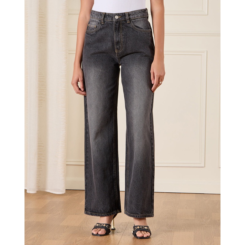 Women Charcoal Straight Fit Jeans