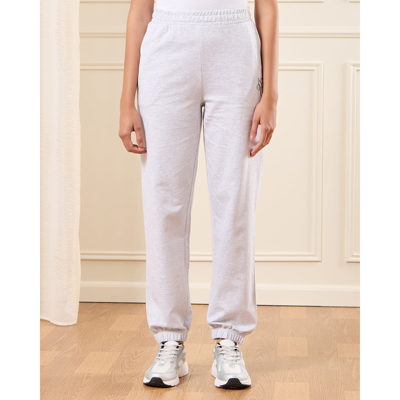 Women Grey Ribbed Hem Jog Pants