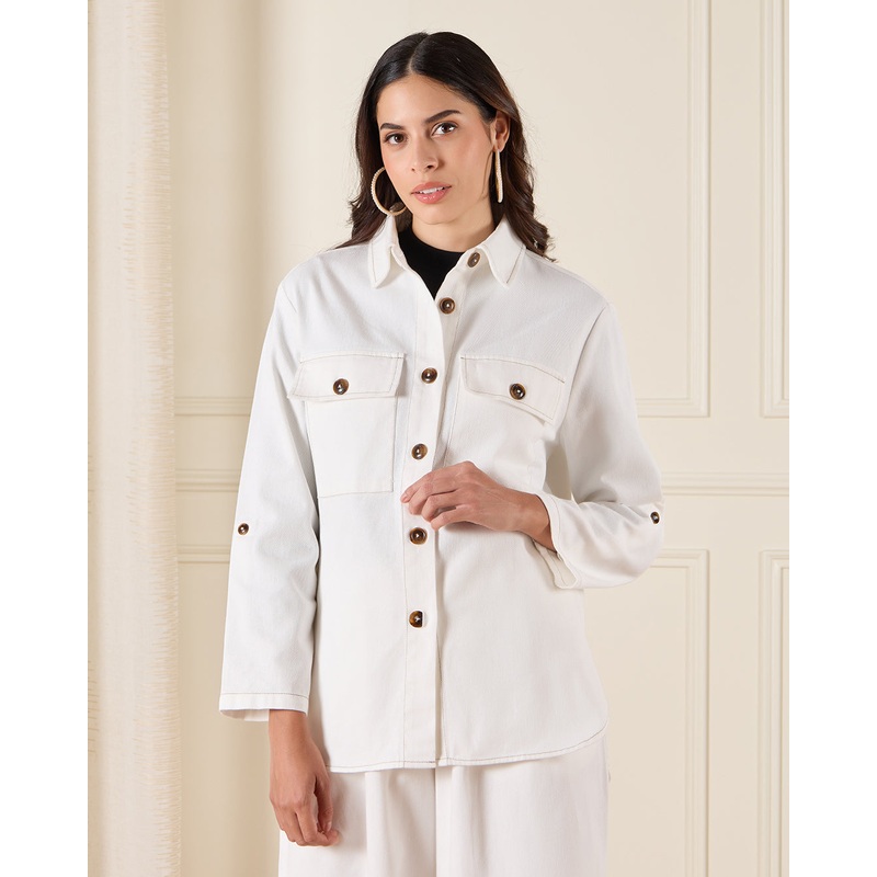 Women Ivory Utility Denim Jacket