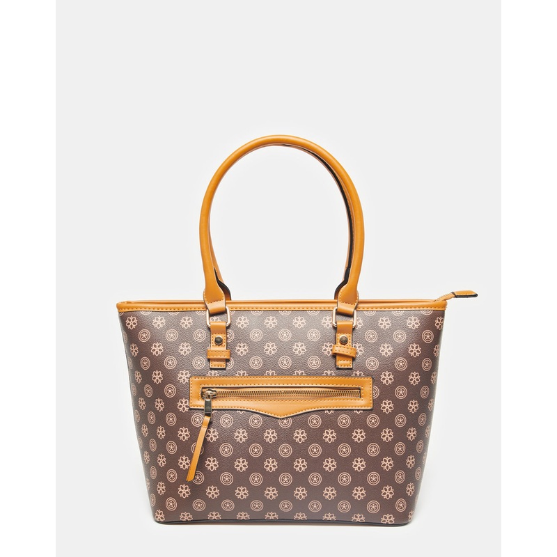 Women Tan Printed Tote Bag