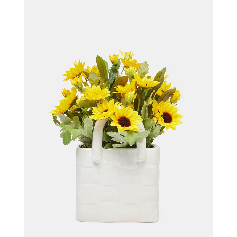 Yellow Sunflower Arrangement In Ceramic Basket