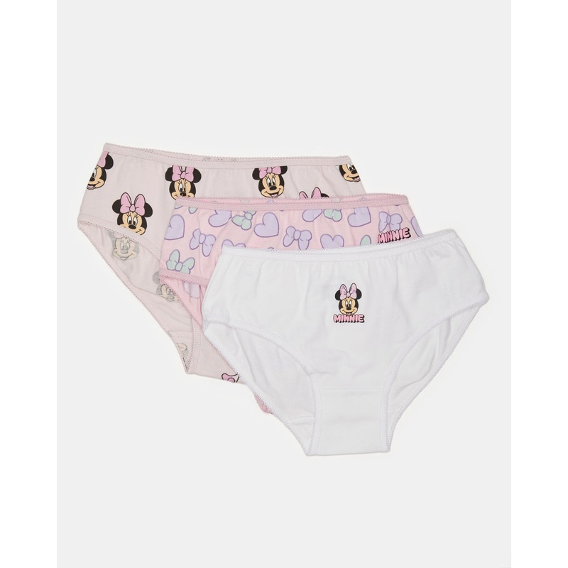 Girls Pink And White Minnie Mouse Print Brief (Pack of 3)