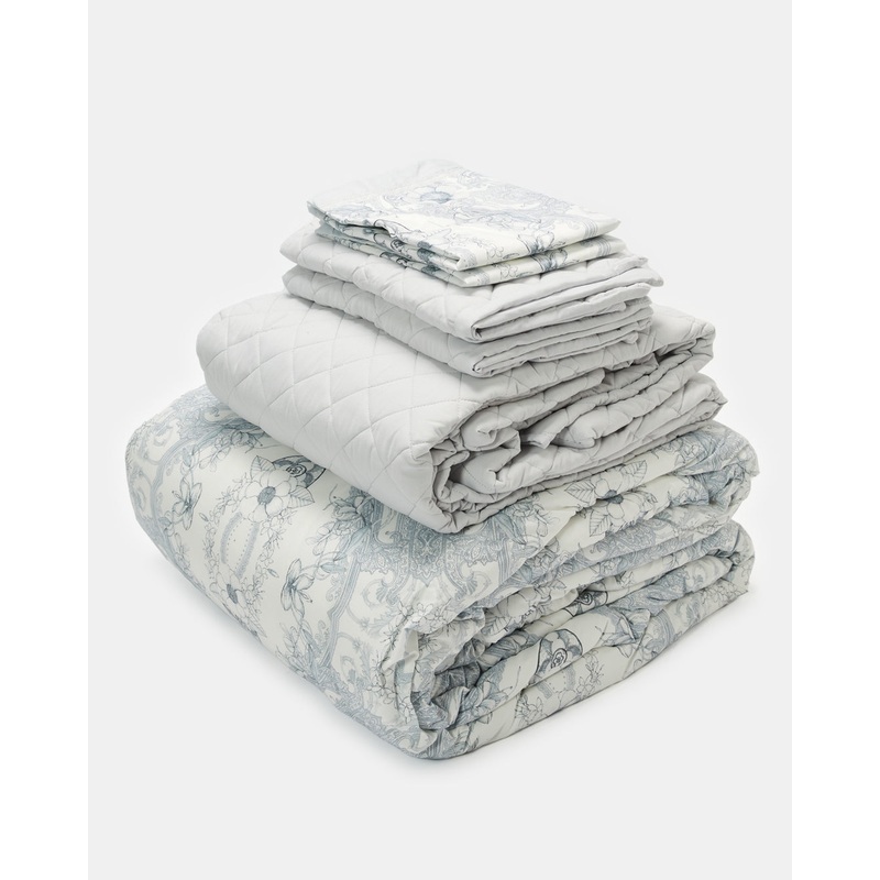 Grey 6 Piece Abstract Printed Comforter Set (Double Size)
