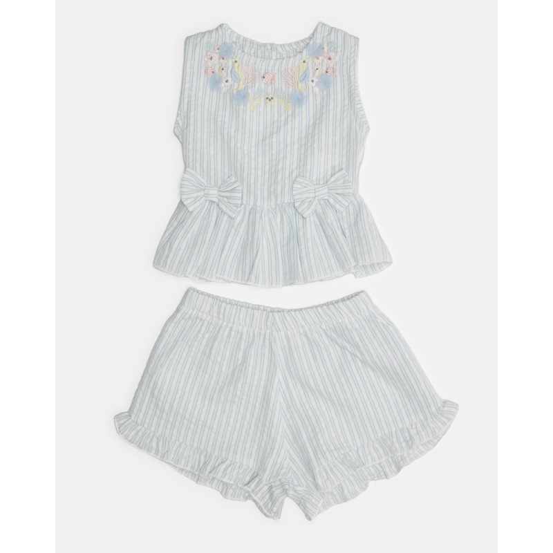 Infant Girls White And Blue Striped Set (2 Piece)