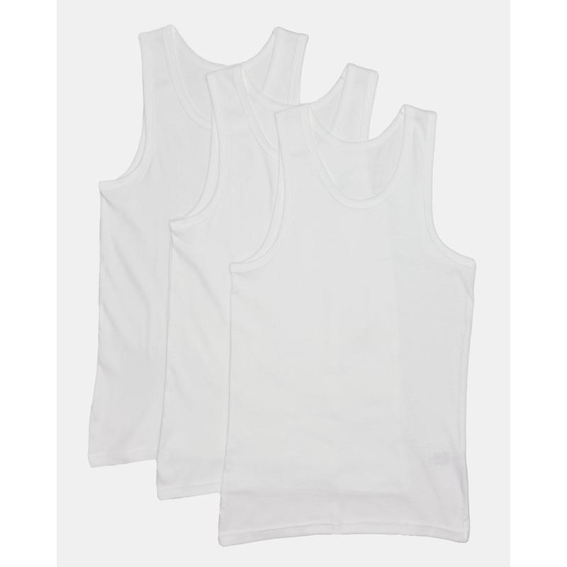 Senior Boys White Basic Vest Set (Pack Of 3)