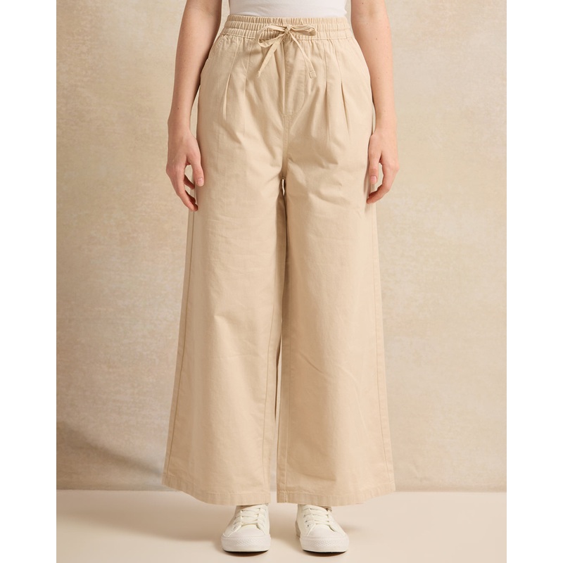 Senior Girls Beige Wide leg Poplin Pants