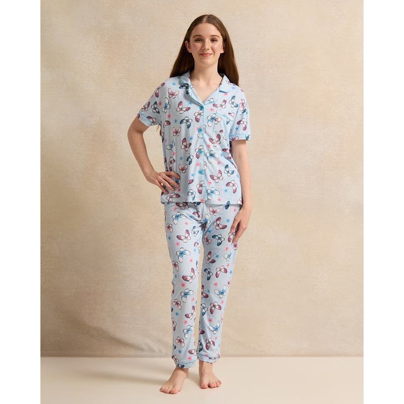 Senior Girls Blue Printed Pyjama Set (2 Piece)