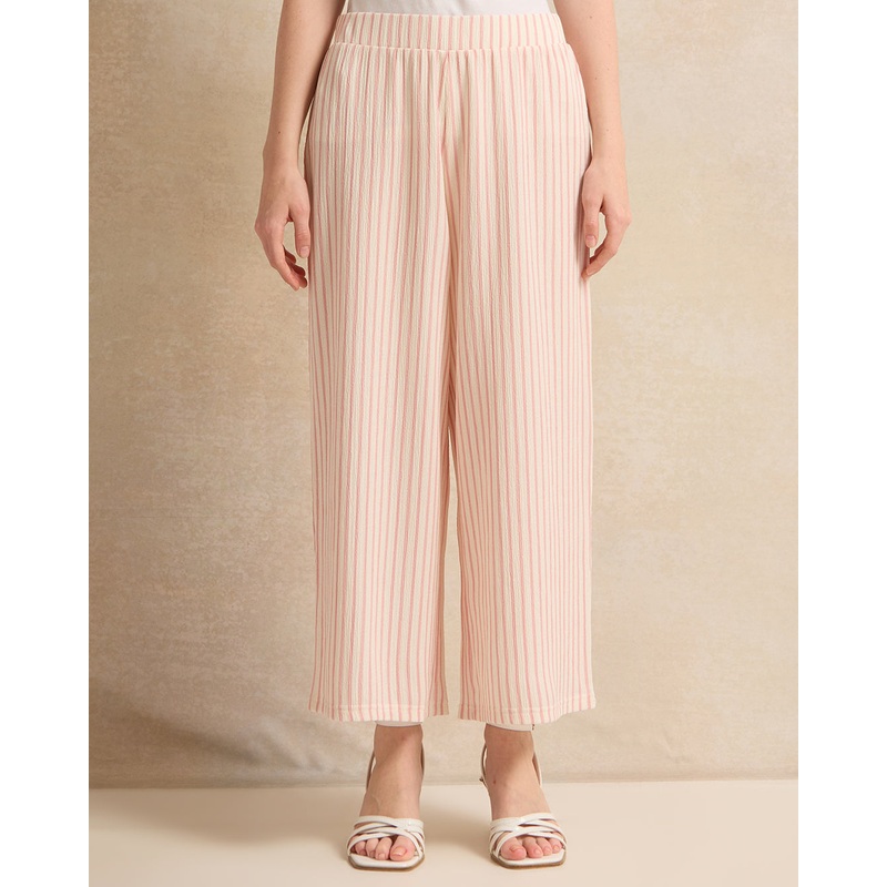 Senior Girls Cream And Pink Striped Crepe Culottes