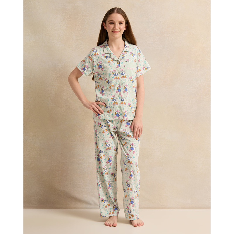 Senior Girls Mint Daisy Button Front Pajama Set (2 Piece)