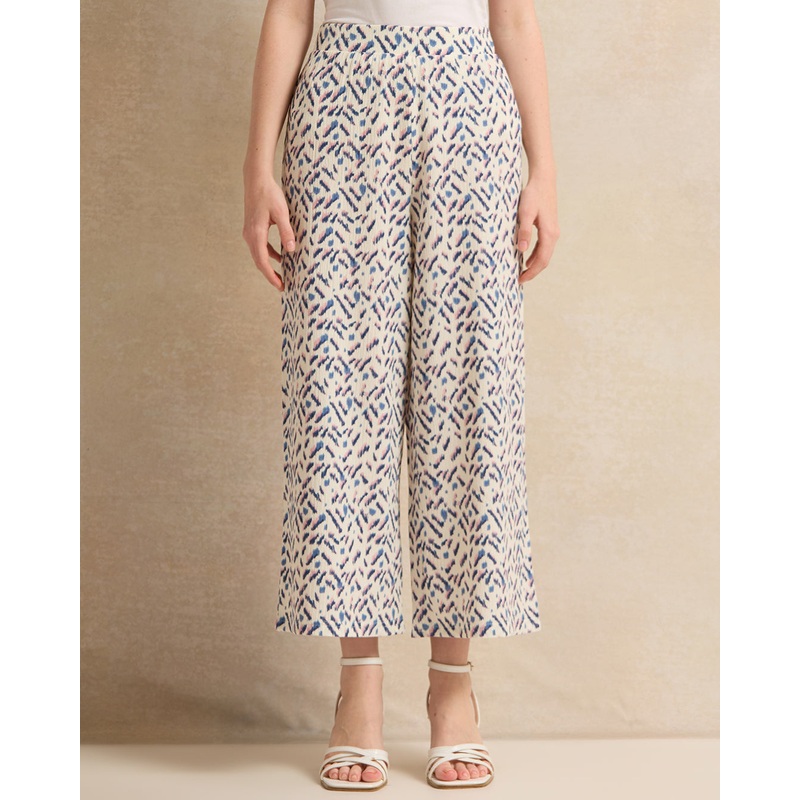 Senior Girls White And Blue Ditsy Print Crepe Culottes