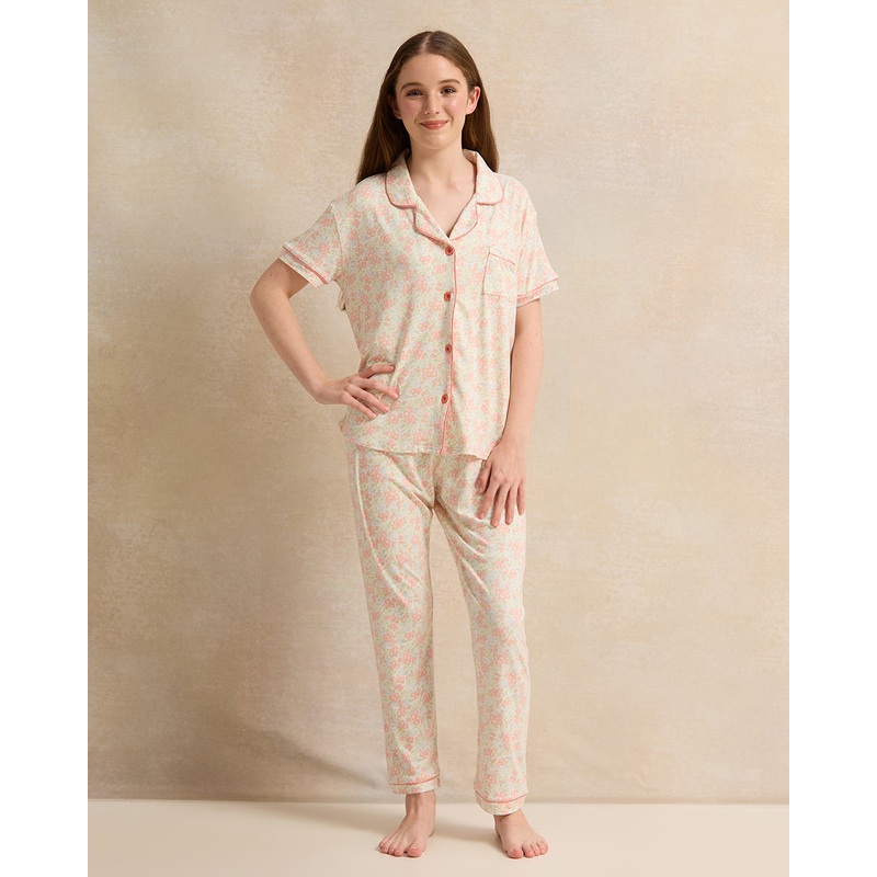 Senior Girls White Printed Pyjama Set (2 Piece)