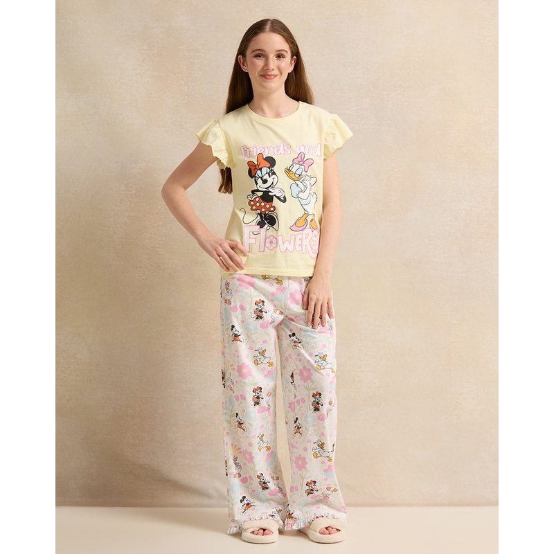 Senior Girls Yellow Printed Pyjama Set (2 Piece)