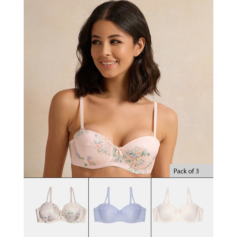 Women Assorted Printed Balconette Bra Set (Pack of 3)