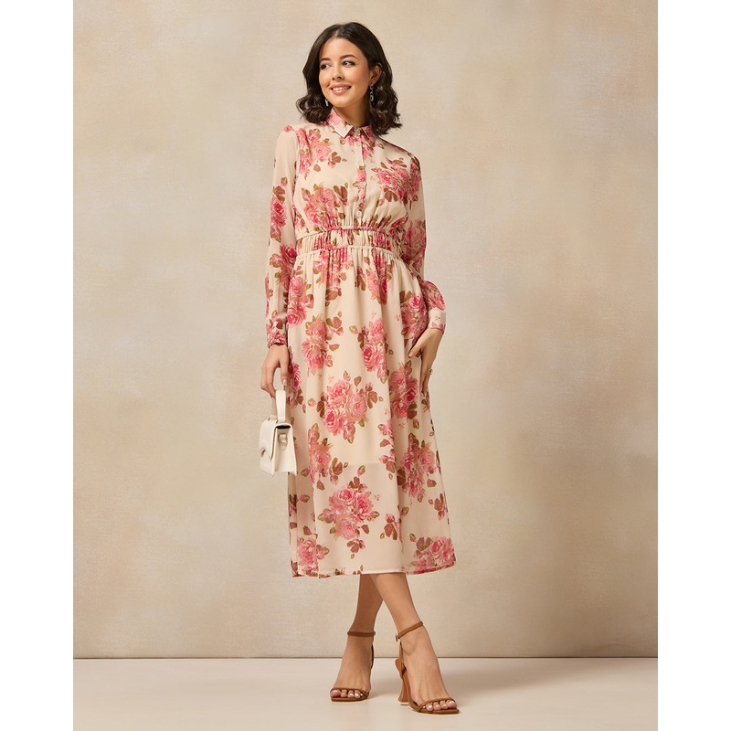 Women Beige Floral Dress|UK8|UK10|UK12|UK14|UK16|UK18