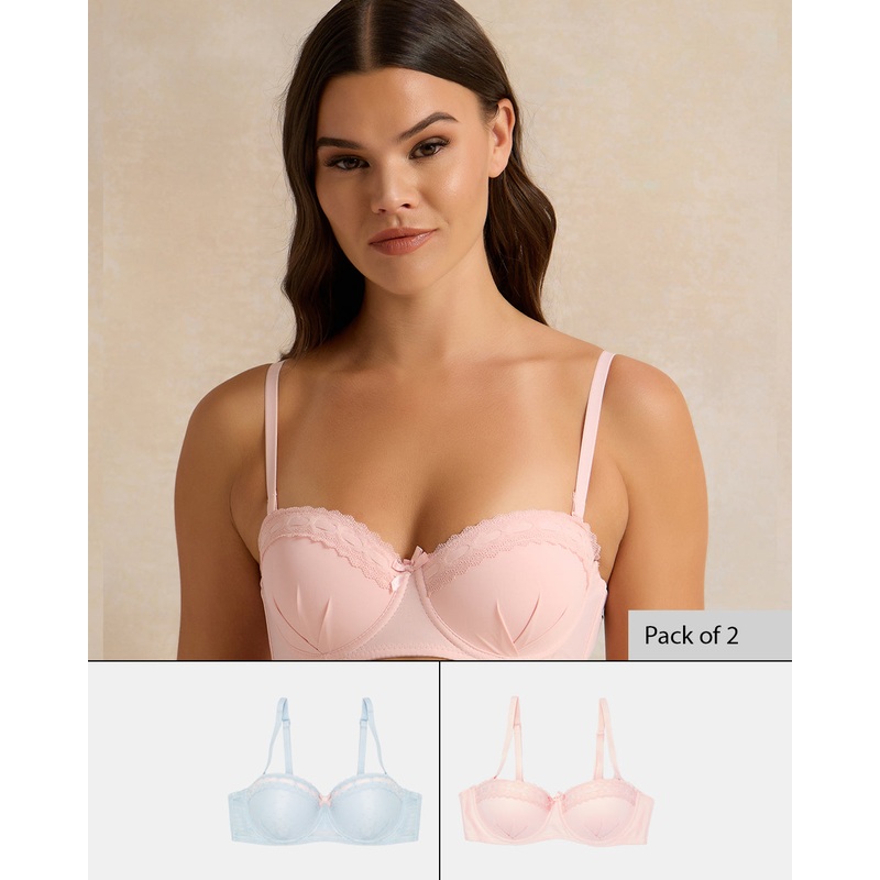 Women Blue And Pink Lace Balconette  Bras (Pack of 2)
