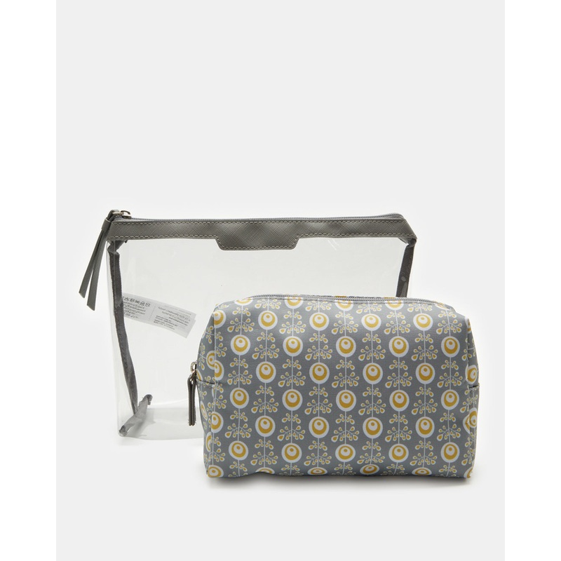 Women Grey Printed Cosmetic Pouch Set (2 Piece)