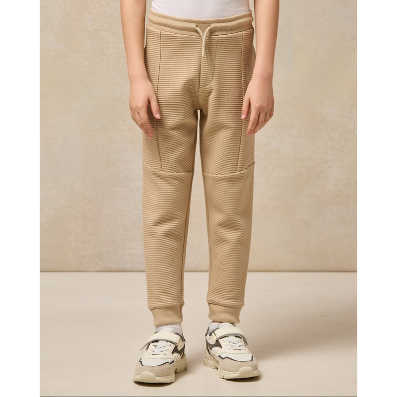 Boys Beige Ribbed Ottoman Track Pants