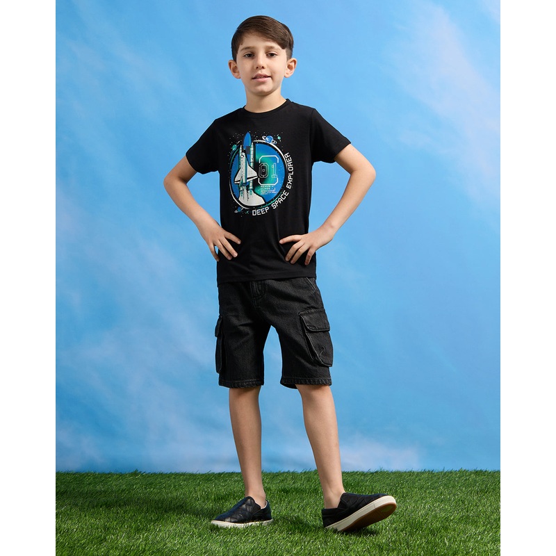 Boys Black Space Graphic Short Sleeve T-Shirt