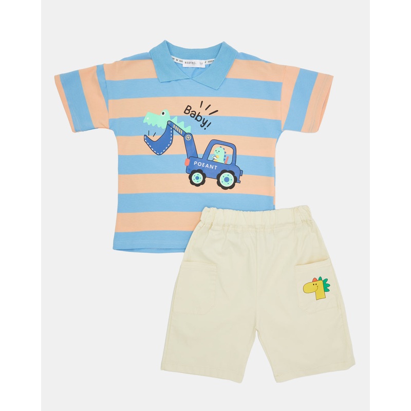 Boys Blue And Beige Printed Casual Set(2 Piece)