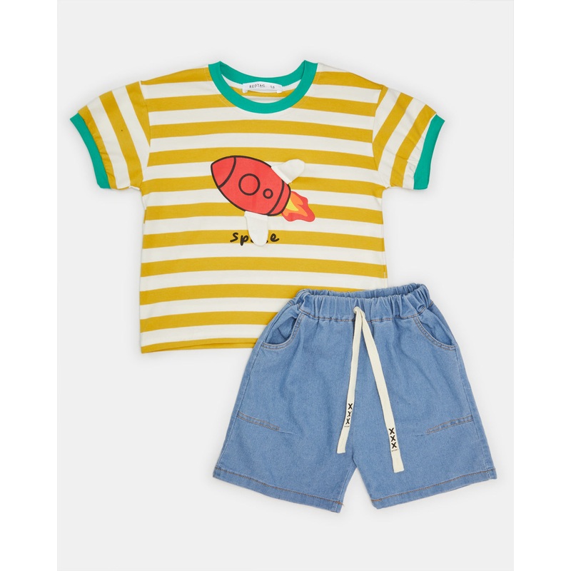 Boys Blue And Yellow T-Shirt With Shorts Set (2 Piece)