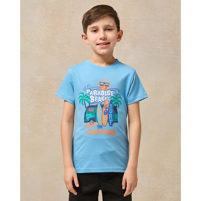 Boys Blue Paradise Beach Short Sleeve T-Shirt