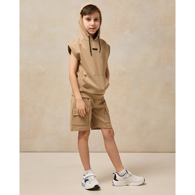 Boys Brown Hooded T-Shirt And Shorts Casual Set (2 Piece)