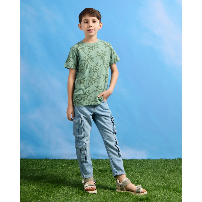 Boys Green Palm Tree Print Graphic T-Shirt