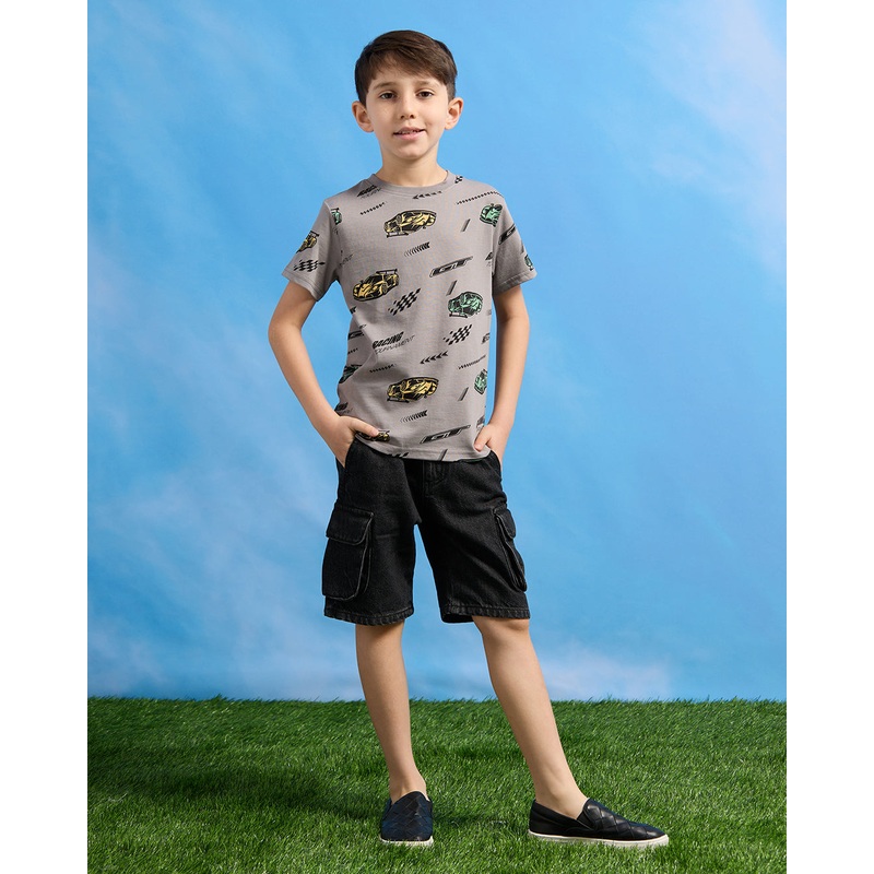 Boys Grey Car Print T-Shirt|2-3 Years|3-4 Years|4-5 Years|5-6 Years|6-7 Years|7-8 Years