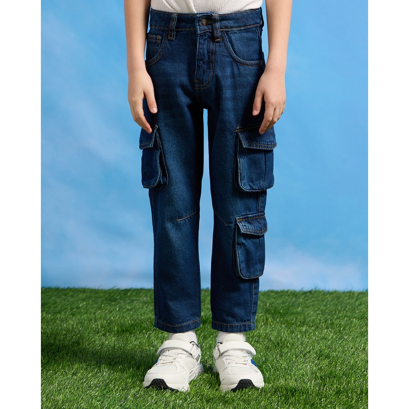 Boys Navy Cargo Pocket Jeans|2-3 Years|3-4 Years|4-5 Years|5-6 Years|6-7 Years|7-8 Years