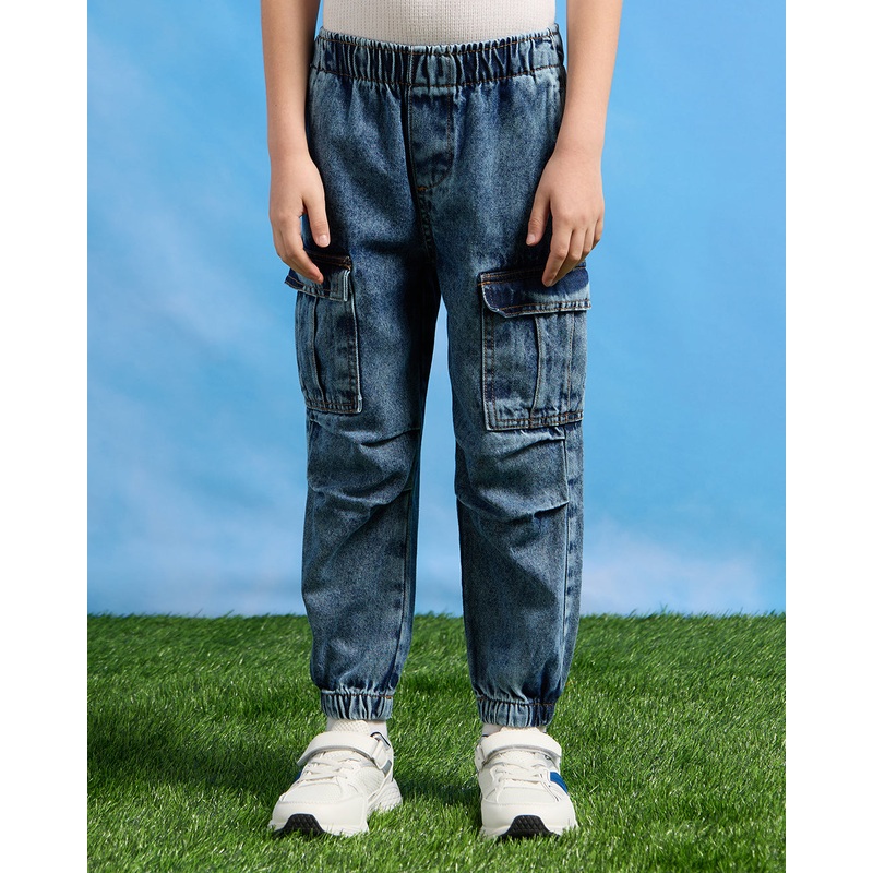 Boys Navy Cargo Pocket Jogger Jeans