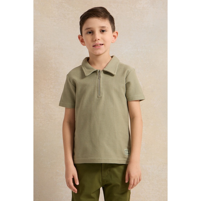 Boys Olive Polo With A Zipper T-shirt