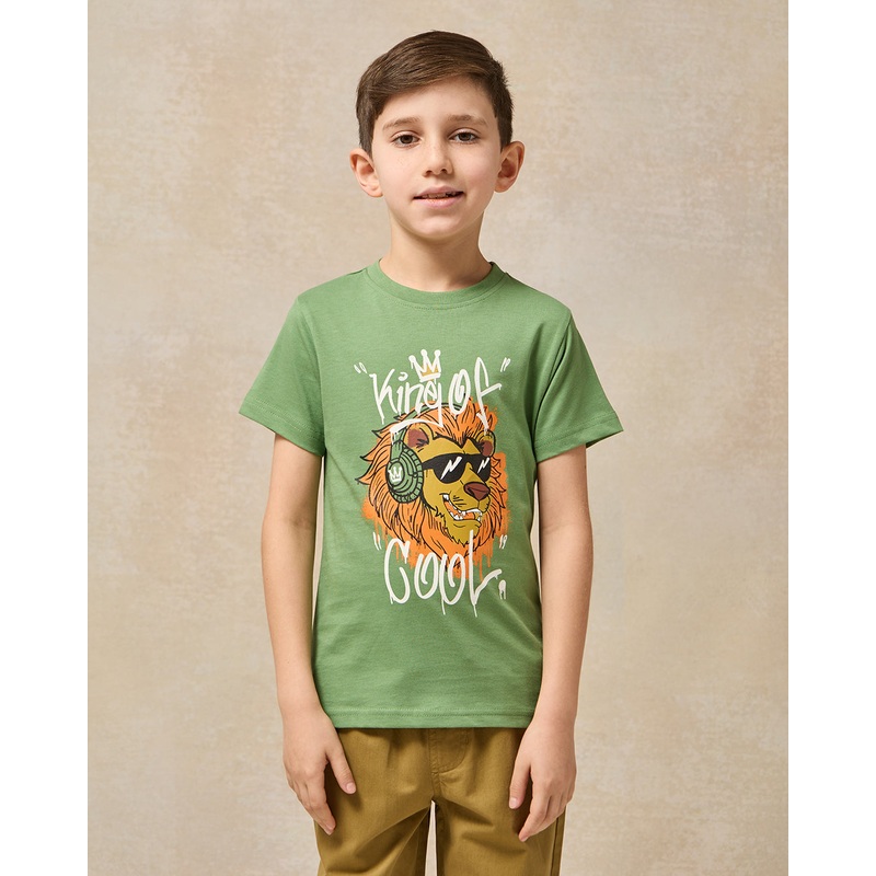 Boys Olive Printed Short Sleeve T-Shirt