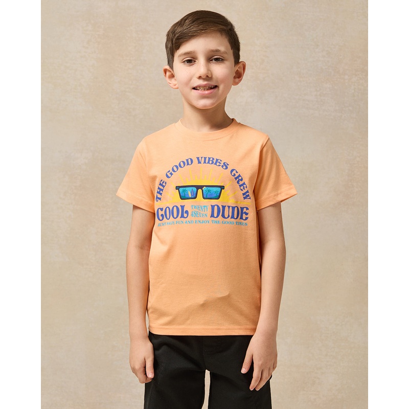Boys  Peach Good Vibes Graphic Short Sleeve T-Shirt
