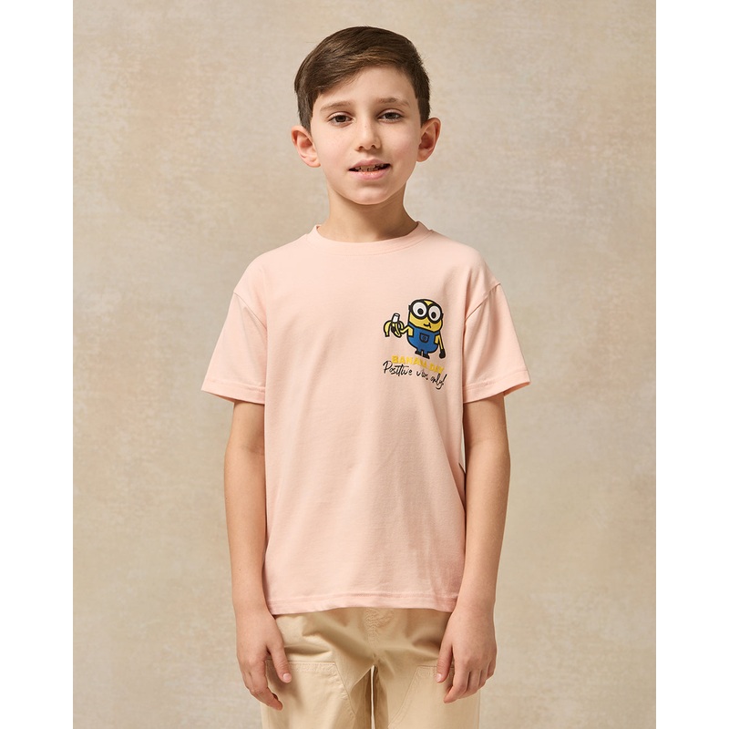 Boys Pink Minions Character Printed T-Shirt