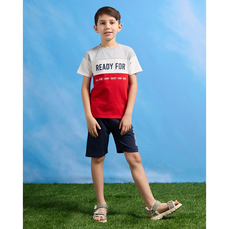 Boys Red And Black Printed Casual Set(2 Piece)