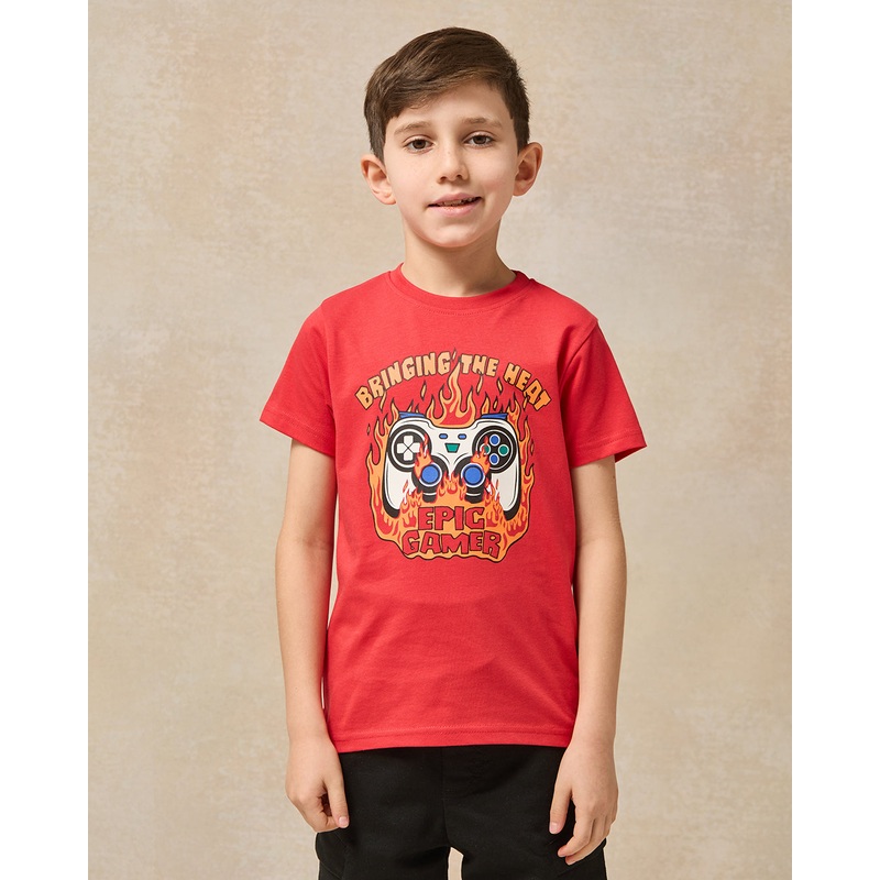 Boys Red Gamer Graphic Short Sleeve T-Shirt