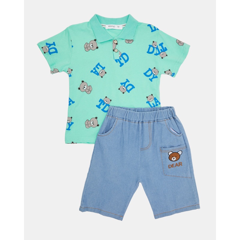 Boys Teal And Blue Polo Shirt And Short Set (2 Piece)