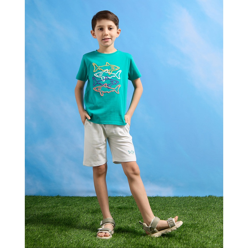 Boys Teal And White Shark Casual Set (2 Piece)
