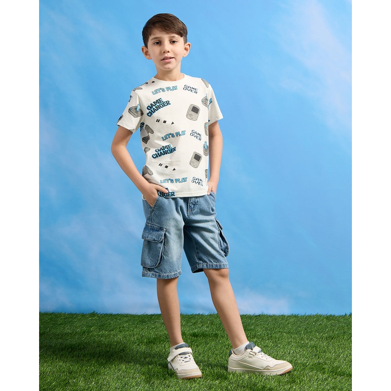 Boys White Game Print T-Shirt|2-3 Years|3-4 Years|4-5 Years|5-6 Years|6-7 Years|7-8 Years