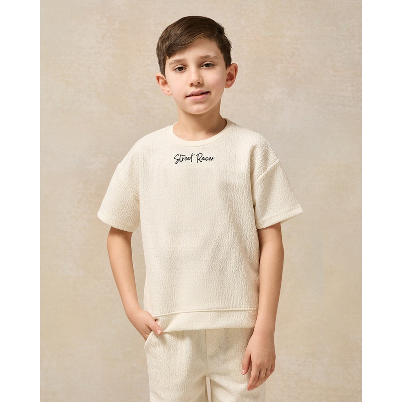 Boys White Street Racer Jacquard T-Shirt