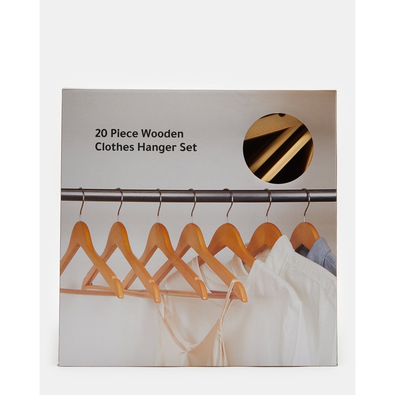 Brown Natural Wooden Clothes Hanger Set (20 Piece)