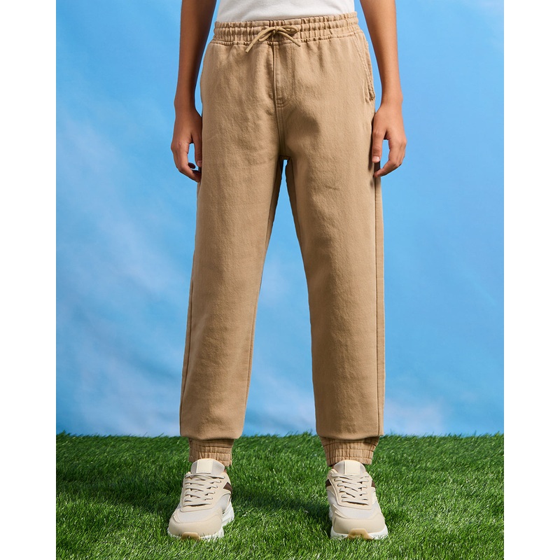 Senior Boys Beige Denim Joggers