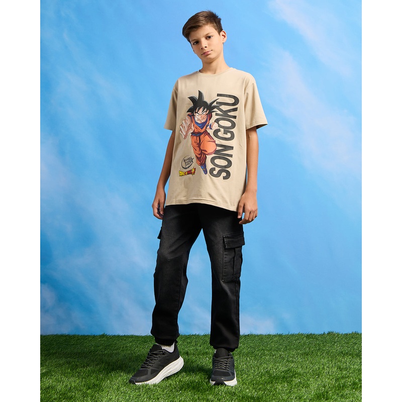 Senior Boys Beige Dragon Ball Z Print T-Shirt