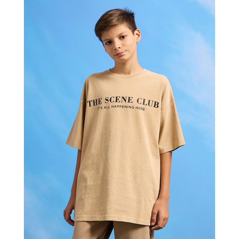 Senior Boys Beige Printed Oversize T-Shirt