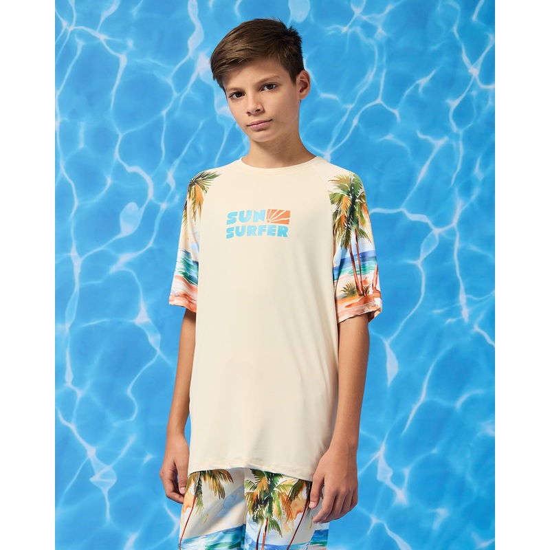 Senior Boys Beige Rash Guard Swimming T-Shirt