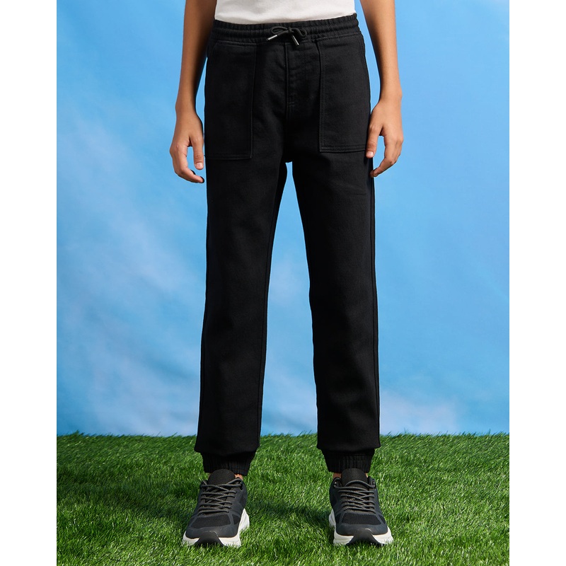 Senior Boys Black Denim Joggers