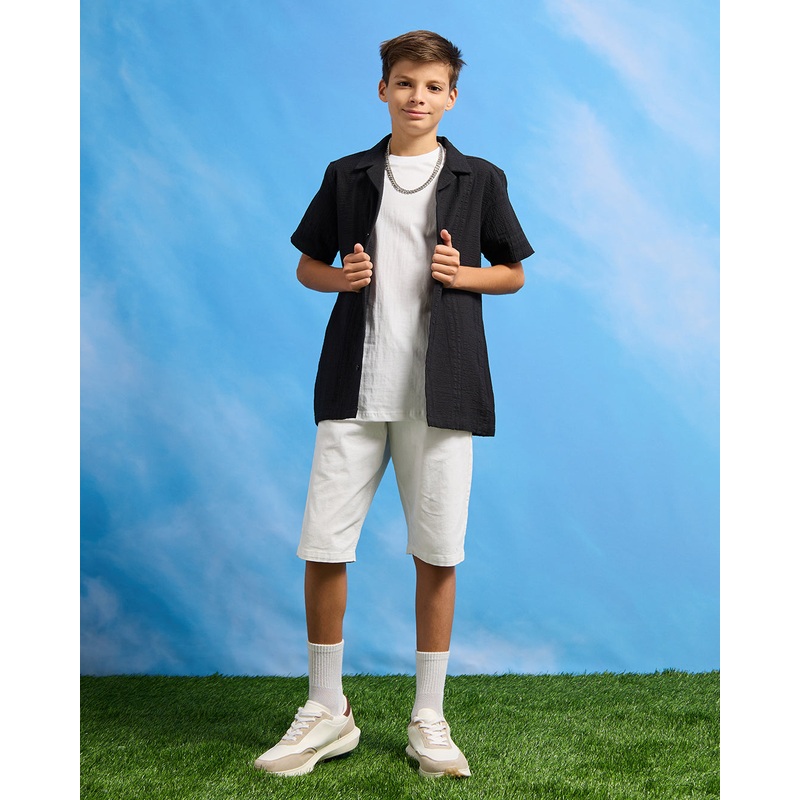 Senior Boys Black Shirt With White T-Shirt Set (2 Piece)