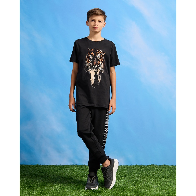 Senior Boys Black Tiger Suit  Graphic T-Shirt