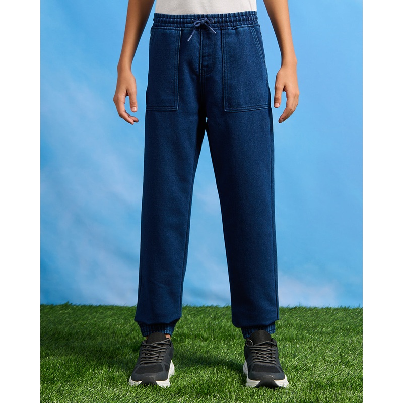 Senior Boys Blue Denim Joggers