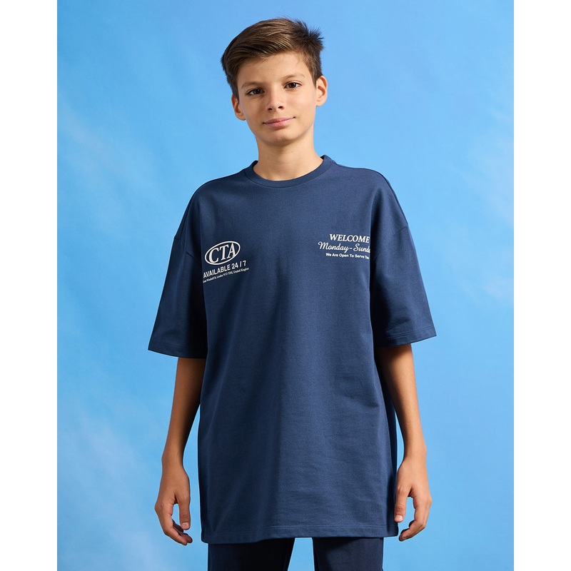 Senior Boys Blue Printed Oversize T-Shirt